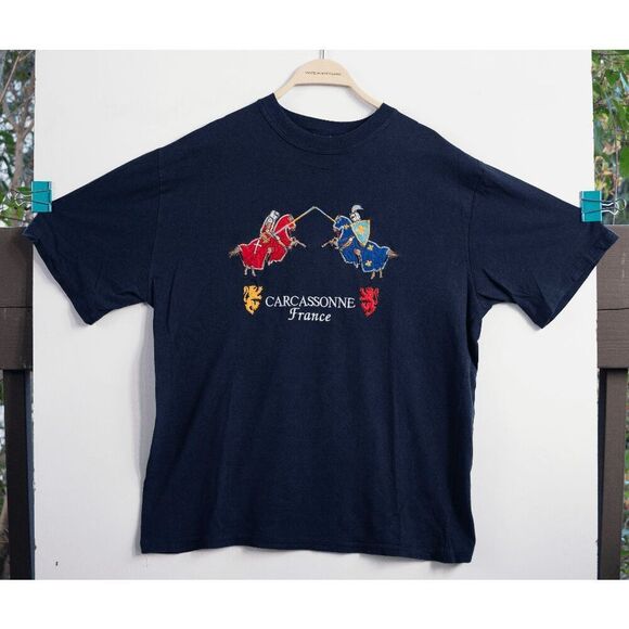 Carcassonne France Jousters Embroidered T-Shirt Size XL - Picture 1 of 5